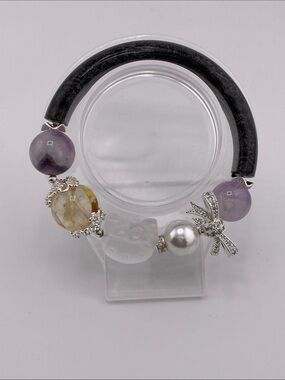 Black Spot Jasper Half-Bangle Bracelet - The Gem Studio